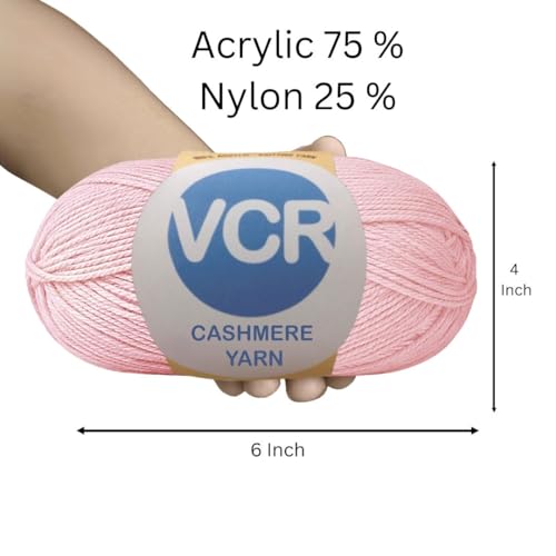 Image of VCR Light Pink Cashmere Knitting Yarn, 100 Grams Hank, 265 Meters Length, Acrylic 75% and Nylon 25%, Soft Crosia Thread for Crochet and Knitting, Suitable for Sweaters, Pullovers and Jackets