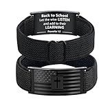 LDOWWGL Easter Basket Stuffers - Mens Bracelet - American Flag Christian Cross Bracelet for Boys - Adjustable Black Elastic Stretch Strap with Bible Verse - Gift for Son Grandson, Proverbs