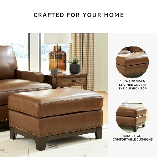 Image of Signature Design by Ashley Brendola Leather Ottoman, Amber, No Assembly