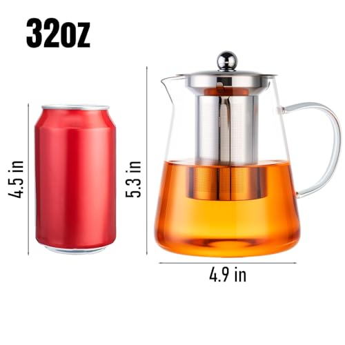 Image of Baalaka Glass Teapot 33oz /950ml, Tea Pot with Removable Infusers for Loose Tea, Borosilicate Glass Tea Kettle Tea Maker Stovetop for Camping, Tea Infuser for Loose Leaf Tea Travel