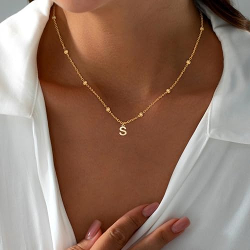 BLThing Dainty Gold Necklace for Women - Dainty Letter Necklace 14K Gold Plated Tiny Initial Pendant Name Necklace S Trend Jewelry Personalized Women Gift for Teen Girls