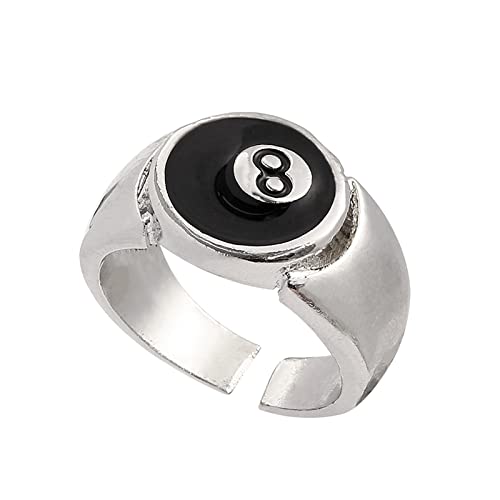 Resizable Billiard 8 Ball Ring - Hip Hop Billiard Pool Black Number 8 Rings for Men Cute Gifts for Boyfriend Pool Player Billiards Lover