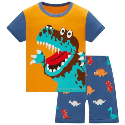TEDD Pijamas Niño Verano Dinosaurio Algodon Infantil Manga Corta Ropa a Juego Conjunto Edad 2-3 Años