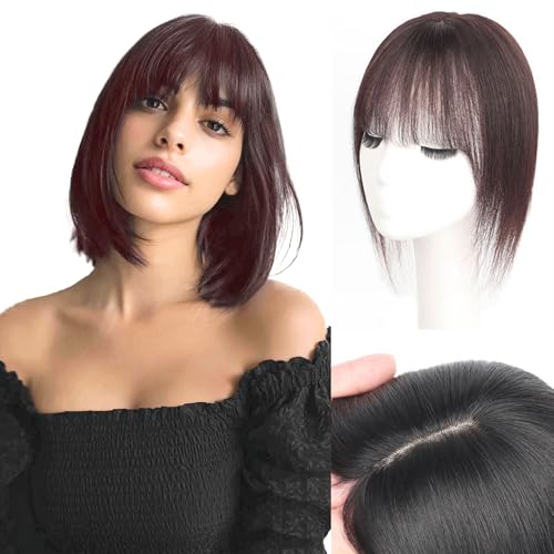 AiUree 12" Short Human Hair Toppers for Women with Bangs