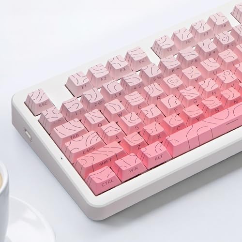 133PCS Cute PBT Keycaps, Aesthetic Pink Gradient, Cozy Desk Setup for Everyday Use, Topographic Backlit Keycaps for Mechanical Keyboard (Ergonomic, Non-slip, MX-Stem, All Layouts 60%-100%, Doubleshot)
