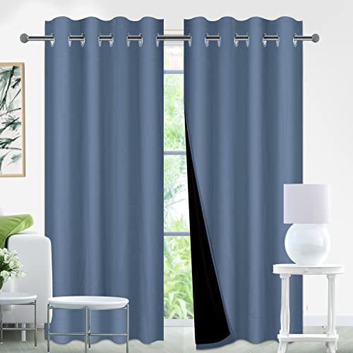 Magichome Graublaue Verdunkelungsvorhänge für Schlafzimmer, 63 Länge, wärmeisoliert, volllichtblockierende Vorhänge mit schwarzem Futter, geräuschreduzierend, drapierend, 132.1x160 cm, 2 Stoffbahnen Cover