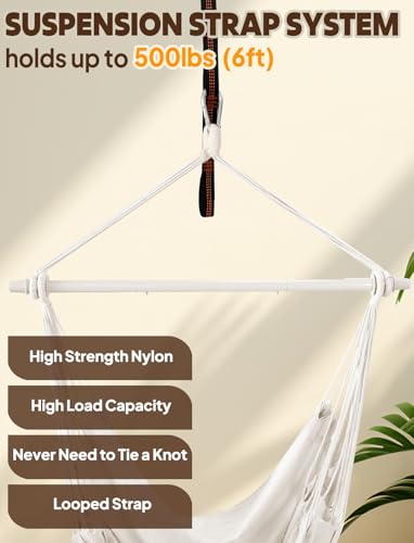 Chihee Hängesessel Schaukelstuhl Hängematte Stuhl Großer Hängesitz Patio-Rasen Entspannen Baumwollgewebe für hohen Komfort Langlebigkeit Perfekt für drinnen/außen Haus Schlafzimmer Terrasse Hof Garten