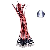 30pcs 12 Volt 5mm Flat top White LED Lights Emitting Diodes Pre Wired 7.9 Inch DC 12V LED Light Water Clear Lens Small LED Lamps (5mm Flat top, White (30pcs))