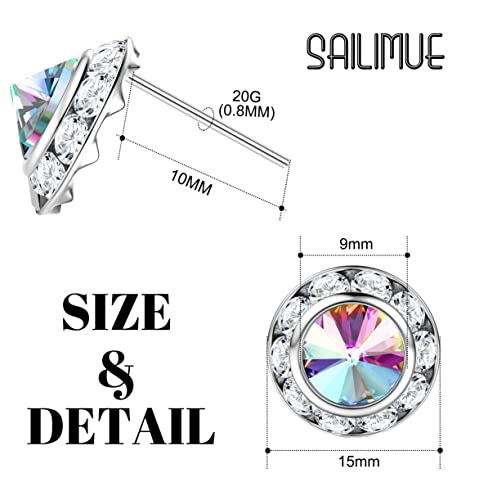 SAILIMUE 15Pairs Rhinestone Earrings For Women Dance Competition Performance Ballet Stud Earrings Stainless Steel Round Acrylic Stone Inside Rhinestone Crystal Halo Dance Competition Earrings Set 15mm 20mm2