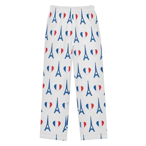 Frence Flag Love Heart Boys Long Pants Soft Trousers Elastic Waist Kids Lounge Bottoms with Pockets S-XL