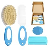 Baby Hair Brush and Comb Set, 4Pcs Baby Soft Bristles Hairbrush Cradle Cap Brush Hair Comb for Newborns Toddlers Boys Girls (Blue)
