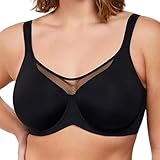 RFAGDS Women's Full Coverage Plus Size Underwire Mesh Bra Minimizer Non-Padded Smoothing Support Bra for Large Breast Black
