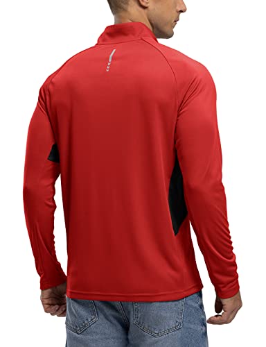 Tbmpoy Men's 1/4 Zip Pocket Shirts Upf 50+ Long Sleeve Shirts Quick Dry Rash Guard Hiking Fishing T-Shirt(Red/Black,L) #TOP2
