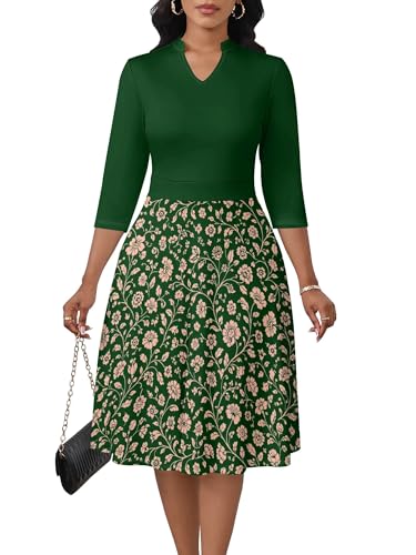 Image of PinkPatty Women's Casual A-line Midi Dresses 3 /4 Sleeve V Neck Fit and Flare Dress with Pockets