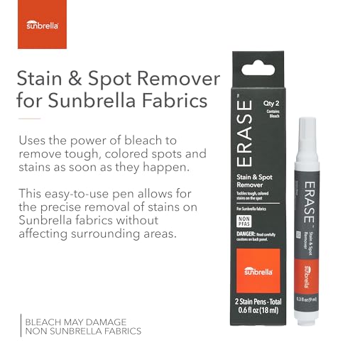 Sunbrella Erase Stain & Spot Remover Pen | Quick Stain Cleaner for Upholstery, Cushions & More | Bleach-Powered Formula | Non-PFAS | 2 Stain Pens – 0.3 fl oz Each