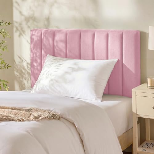 Hearth & Harbor Upholstered Twin Headboard - Easy Assemble Channel Stitched Headboard Twin Size - Wall Mounted Headboards with 3D Soundproof Wall Panels Peel & Stick Floating Headboards Pink