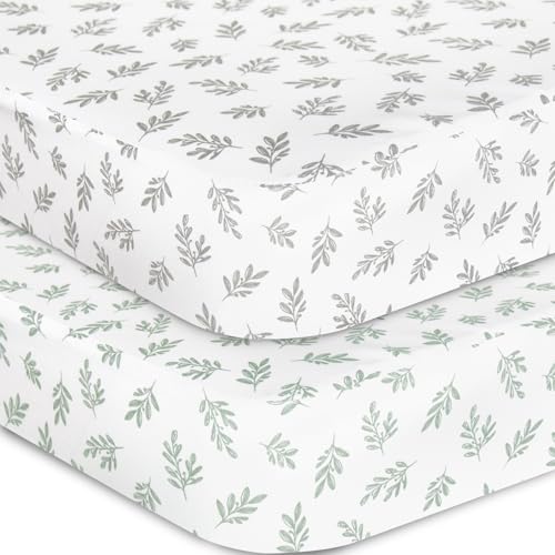 Crib Sheets Fitted for Boys and Girls, 2 Pack Crib Sheet Fits for Standard Crib Mattress, Neutral Toddler Bed Sheets, Lovely Print, 52”X 28”