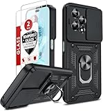 LeYi Cover per Honor 200 Lite con 2 x Pellicola Vetro Temperato, Custodia per Honor 200 Lite 5G con Protezione Fotocamera [Slideable] Armour TPU Bumper Anticorso 360° Anello Supporto Case, Nero
