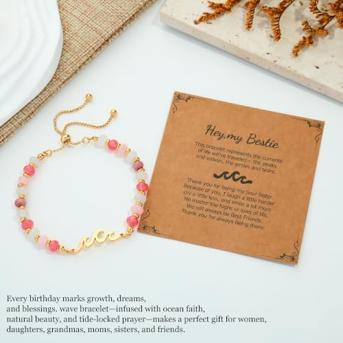 Image of Adjustable Natural Stone Bead Bracelet,Birthday Gift | Natural stone and 18K gold-plated copper adjustable wave bracelet ,birthday gift for family, friends and bestie