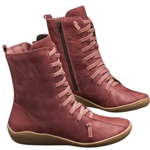 Bottines compensées à lacets FGRID pour femme en cuir rouge pointure 41