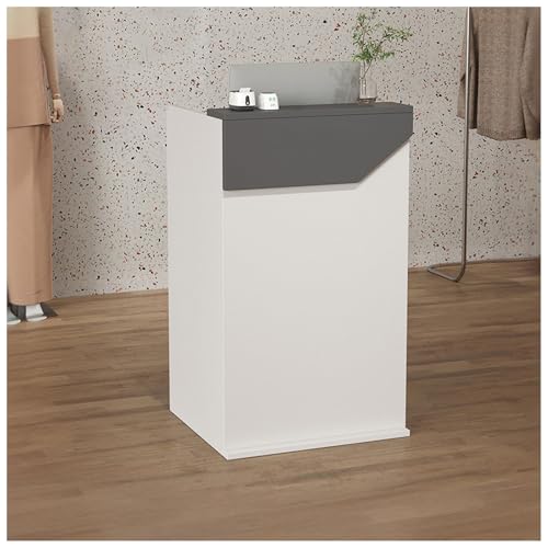 Elegante scrivania per reception con armadietto portaoggetti e ripiano per tastiera per ufficio, salone di bellezza e atrio, grigio, 60 cm