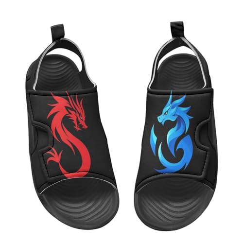 Dragon Kids Athletic Summer Sports Sandals Comfort Arch Support Open Toe Hiking Slide with Magic Sticker