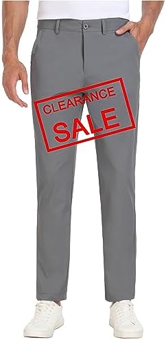 Hody Lovy Mens Golf Pants Stretch Slim fit Hiking Work Dress Pants Quick Dry Lightweight Casual Business Comfort with Pockets, Light Grey 32W x 30L