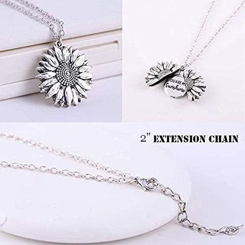 Mum Gift,Sunflower Locket Necklace You are My Sunshine Engraved Chain Necklace for Women Girls with Nice Gift Box Mtohers Day Gift for Mum
