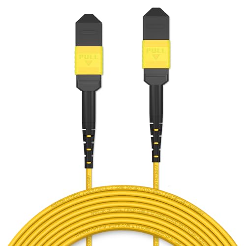 AMPCOM MPO to MPO Trunk Cable 9/125μm Singlemode OS1/OS2(12 Fiber, MPO to MPO Female, Type B, LSZH/Riser, UPC, Yellow) 2m (6ft)