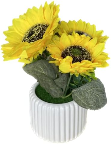 Eclore Floral spring/summer Sun Flower Artificial Flowers in Vase, Silk Flower Arrangements, Faux Sunflowers Bouquets with Vase for home, kitchen, bathroom Decoration