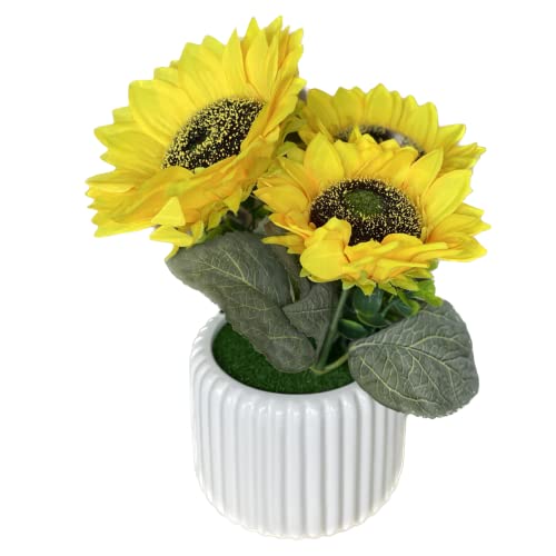 Eclore Floral Spring/Summer Sun Flower Artificial Flowers In Vase, Silk Flower Arrangements, Faux Sunflowers Bouquets With Vase For Home, Kitchen, Bathroom Decoration #TOP8