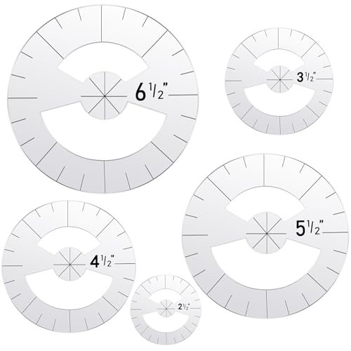 Geyee 5 Pcs Circle Ruler Quilting Template Set Circle Templates for Quilting Rulers Arc Cutter, 5 Sizes(Classic)