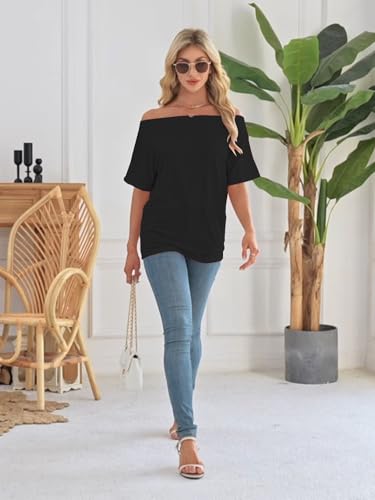 Off the Shoulder Tops for Women Short Sleeve Batwing Shirts Oversized Tee Tunic Summer Casual Loose Fit2