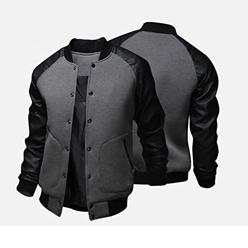 Bestgift jaqueta de beisebol masculina com bolsos grandes e mangas de couro M Preto