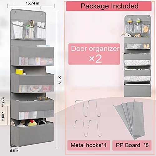 Over Door Hanging Organizer Storage - 2 Pack Large Pockets Pantry Organizer Closet Bathroom Nursery Organizer Perspective Window Wall Mount Rack for Clothes Toys Sundries(Grey)… - Thumbnail 2