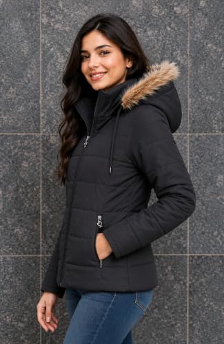 Image of SANE ORIGINALS Winter Jacket for Women with Detatchable Hoodie Cap || Lightweight Full Zipper Regular Fit Warm Jacket for Ladies