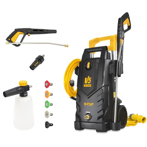 V-TUF V5 Electric Pressure Washer, 110V, 2175 PSI, 150 Bar, 6L/min, 8m Hi-Vis Hose, 5m Cable, DIY Site Use