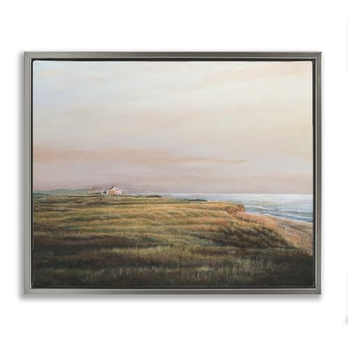 Distant Seaside Cottage Ocean View, 24 x 30 Inch Canvas in Floater Frame