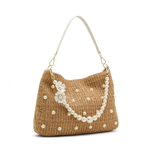 Betsey Johnson Natural Straw Hobo with Pearl Strap