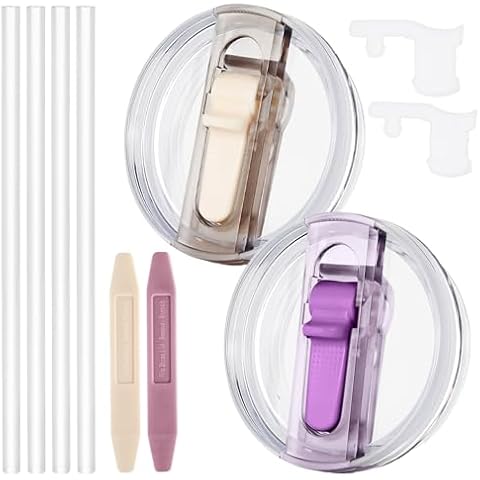 Dsnirasy 2 Pack Leak Proof Lid for 40oz Stanley H2.0 Quencher, No Spill Lids Replacement 40 oz for Stanley ProTour, with Removable Nozzle (Cream+light purple) Cover