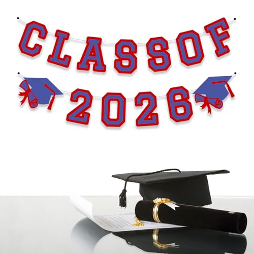 Image of Class of 2026 Graduation Banner University College Grad Garlands Decoration Party Supplies High School Colors Blue Red