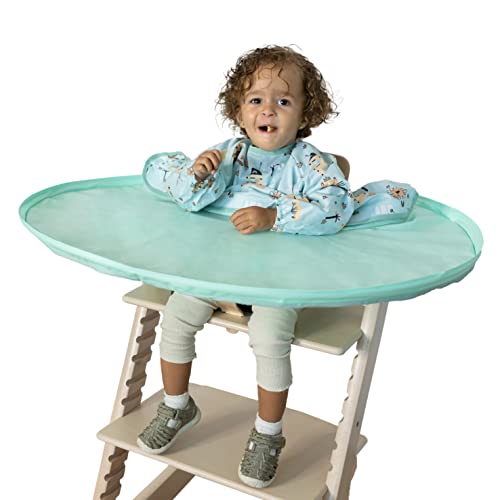 Bandeja y babero Baby Led Weaning, fácil de limpiar e impermeable, resistente con funda para guardar. (Verde)