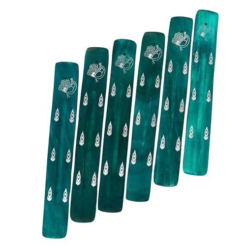 Hosley Set of 6 Wooden Incense Burner Green 10" Long Ideal Gift for Wedding, Aromatherapy, Zen, Spa, Reiki, Meditation