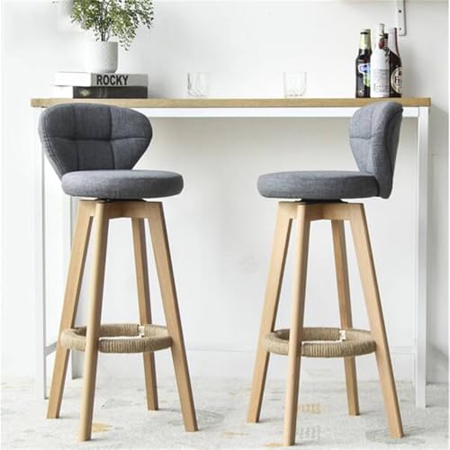 Juego De 2 Taburetes De Bar/Cocina Desayuno Giratorios, Respaldo Bajo De Madera Y Reposapiés En Lino De Algodón Gris Grey,Sitting High:65cm
