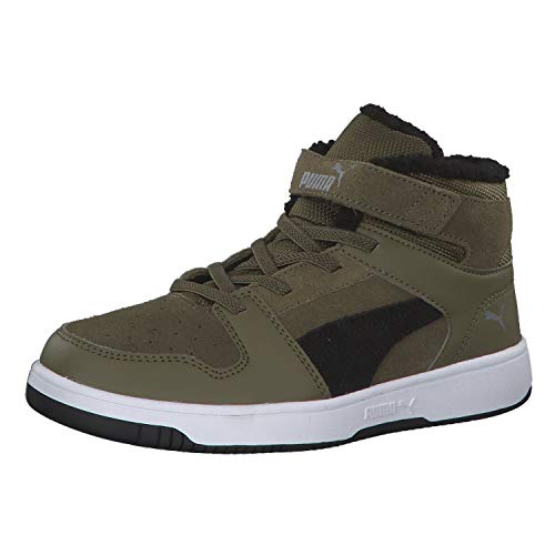 PUMA Baby Unisex-Kinder Basket Flower Ac Inf Sneaker, Grün (Burnt Olive-Puma Black-Limestone-Puma White 02), 33 EU (1 UK)