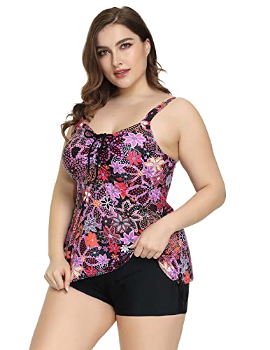 Hanna Nikole Women Paisley Printed Tankini Set Drawtring Modest Two Piece Swimsuit Swimwear 24W Red Starfish #TOP5