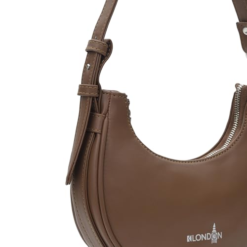 Image of K London Women's Vegan Leather Half Moon Bag | Stylish Black Shoulder Hobo | Compact Baguette Purse for Office, Casual, Party & Travel Use