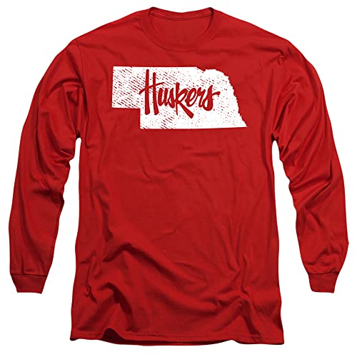 Nebraska Cornhuskers Official State Shape Unisex Adult Long-Sleeve T Shirt,Red, Large