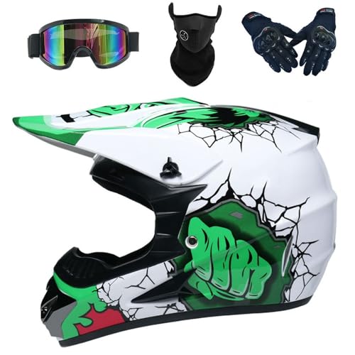 HKFBHFKM Casco de Motocross, Conjunto de Casco Integral MTB con Gafas, Guantes de MáScara, Casco Todoterreno, Casco de Motocicleta para Adolescentes Y Adultos para Descenso Quad Bike(L(56-57cm))