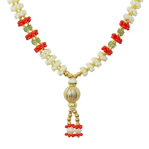 Artificial Mala Pearl Beads Garland Haar Moti for Idol-Mala for God Statues Accessories Pooja Sringar Articles Ornament Indian Traditional Festival Ganesha Decorations(Size:-7)(Multicolour)